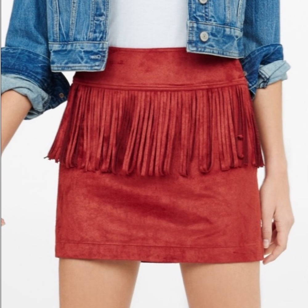 ⚡️ NWT EXPRESS Fringed Red Suede Skirt